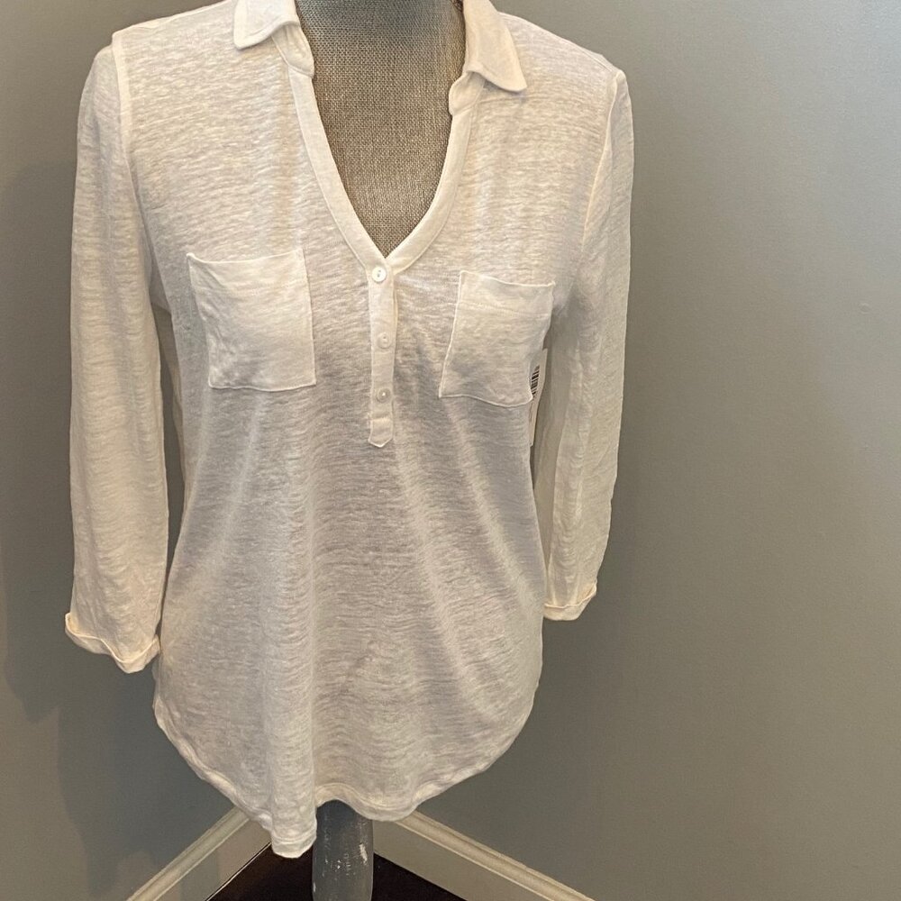 NWT Chico's 100% Linen 3/4 Sleeve very light White Top Size 0